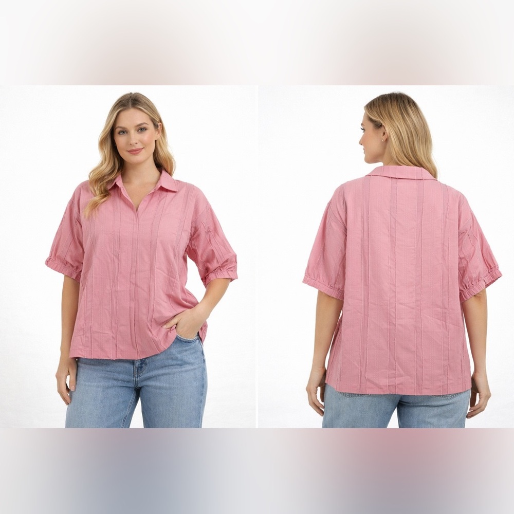 Emily McCarthy Women’s Poppy Top Peony Stripe Pink Short Sleeve‎ Blouse S NEW